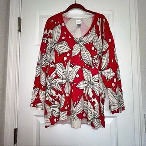 Chico’s Flower Print Long Sleeve Silk Blend Knit Sweater Top Chicos
